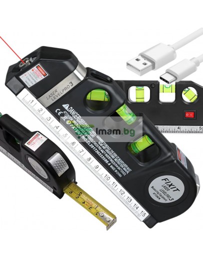 Прецизен лазерен нивелир с 2,5 м ролетка, лазер, 3 LED режима, USB